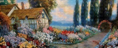 Cottage Blue in flowers - zdarma png