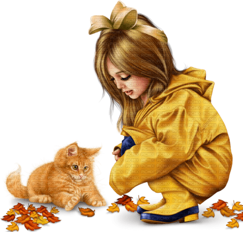 loly33 enfant chat automne - Free PNG