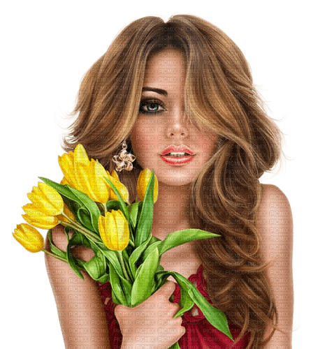 Woman with tulips. Spring. Easter. Leila - δωρεάν png