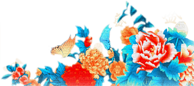 soave deco flowers oriental border blue orange - δωρεάν png