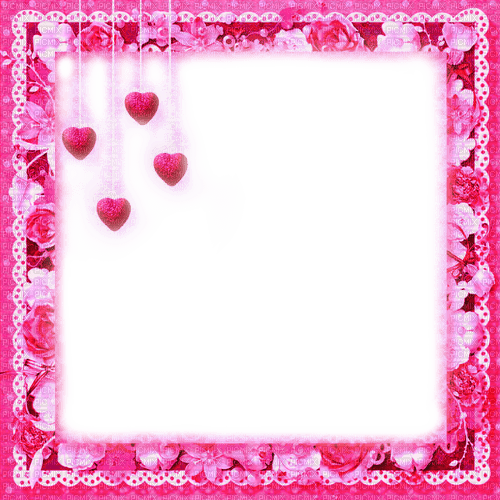 Pink.Flowers.Hearts.Frame - By KittyKatLuv65 - png gratuito