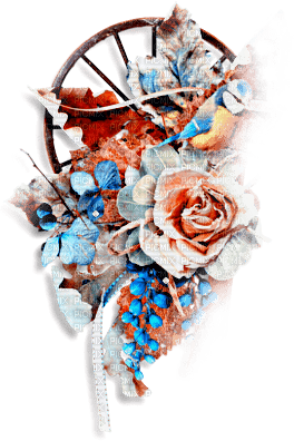 soave deco steampunk flowers rose blue orange - Free PNG