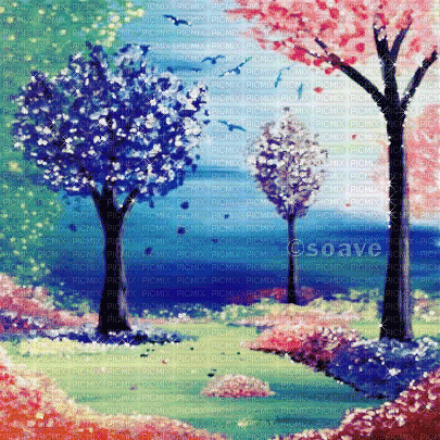 soave background animated painting tree rainbow - Gratis animerad GIF