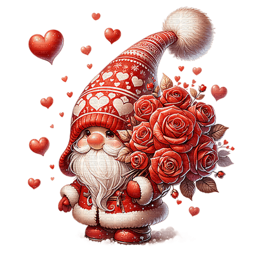sm3 red gnome roses hearts vday cute - zdarma png