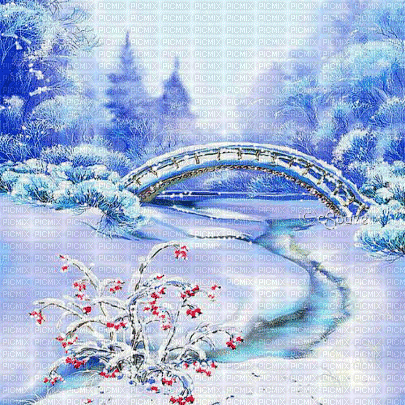 soave background animated winter forest bridge - Nemokamas animacinis gif