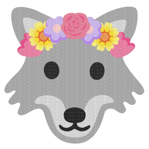 emojikitchen wolf with flower crown - gratis png