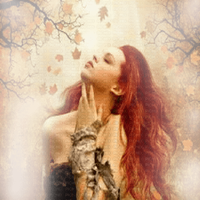 femme automne autumn woman red hair - png ฟรี