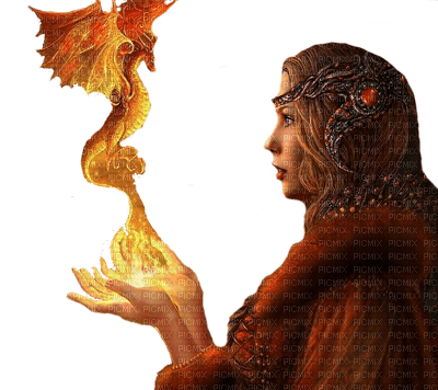 woman with dragon - PNG gratuit