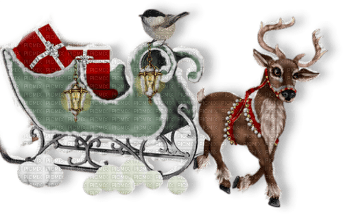 Sleigh Reindeer Bird Christmas - Bogusia - gratis png