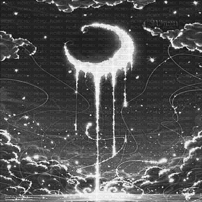 Y.A.M._Fantasy night stars moon  black-white - 無料のアニメーション GIF