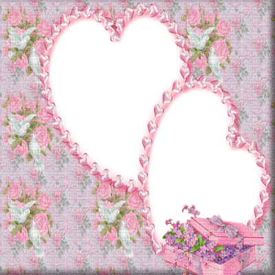 PINK HEARTS FLOWER FRAME - gratis png