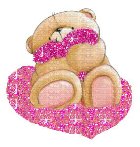 Kaz_Creations Glitter Sparkle Teddy Heart Pink - Free animated GIF
