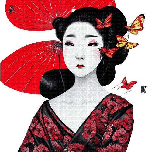 kikkapink geisha woman red black white - бесплатно png