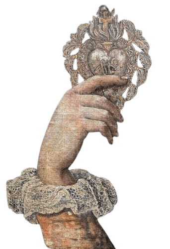vintage paintin hand holding ornate metal heart - besplatni png