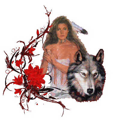 indienne et loup - Free animated GIF