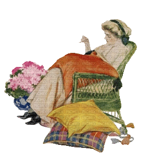 Vintage Woman Sewing Embroidery - GIF animé gratuit