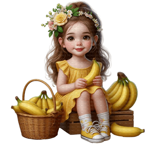 Little Girl -Banana - Yellow - Green - Brown - 無料png