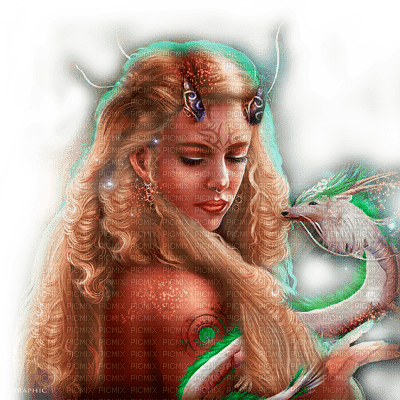 Y.A.M._Fantasy woman with dragon - png gratis