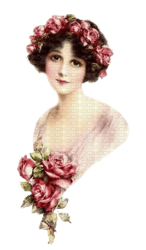 Lady, Vintage Rosen, Kranz - png gratis