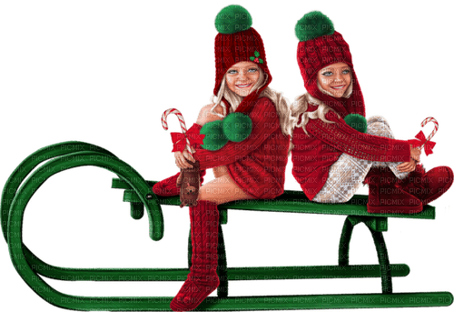 Girl, Christmas. Sled. Twins. Sibling. Leila - png gratuito