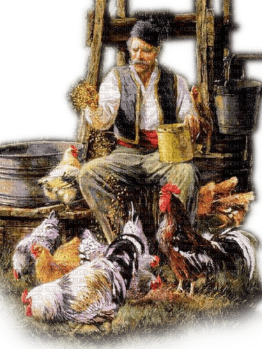 Rena Vintage Man Hühner - PNG gratuit