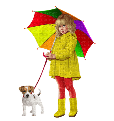 flicka-hund-paraply - ücretsiz png