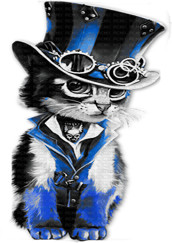 soave animals steampunk cat black white blue - ilmainen png