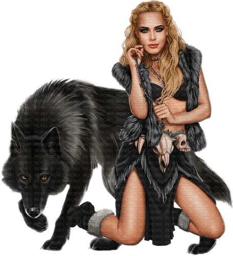 Woman with a wolf - ücretsiz png