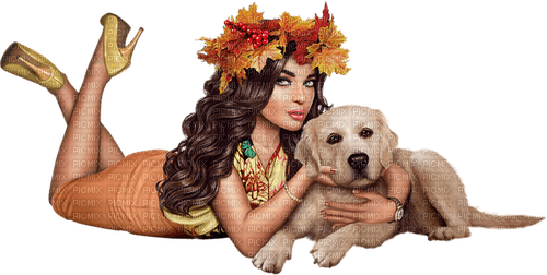 Woman, dog, autum. Leila - PNG gratuit