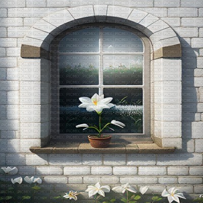 White Window with Lily - ücretsiz png