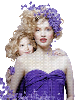 Kaz_Creations Woman Femme  Mother Baby Enfant Child Girl Purple Flowers - GIF animado gratis