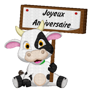joyeux anniversaire la petite vache - GIF animé gratuit