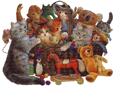 Cats Basket of Toys - Бесплатный анимированный гифка