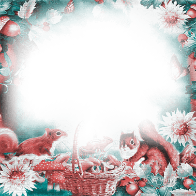 soave frame autumn flowers  leaves squirrels pink - 無料png