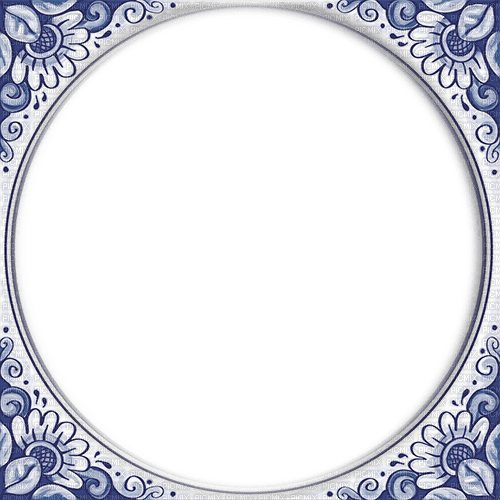 blue flowers frame vintage circle - бесплатно png