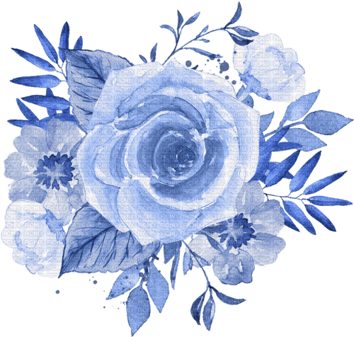 MMarcia flores aquarela fleurs aquarelle blue - фрее пнг