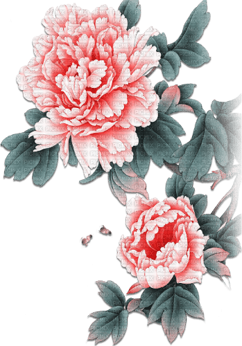 soave deco oriental flowers branch pink teal - δωρεάν png