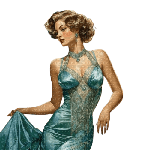 vintage woman teal glamorous - бесплатно png