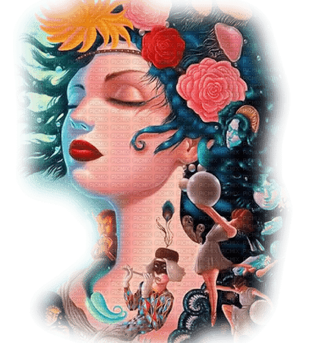 surreal woman flower pink red - безплатен png