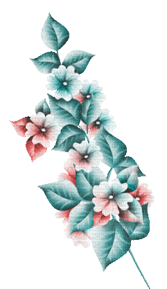 soave deco branch animated flowers  pink teal - Ingyenes animált GIF