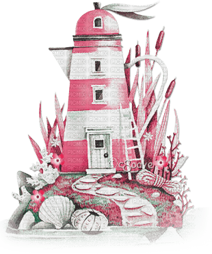 soave deco lighthouse summer vintage pink green - gratis png