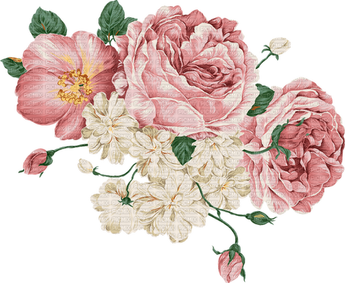 vintage spring flowers pink flower rose roses - PNG gratuit