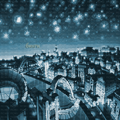 Y.A.M._Anime city background blue - Δωρεάν κινούμενο GIF