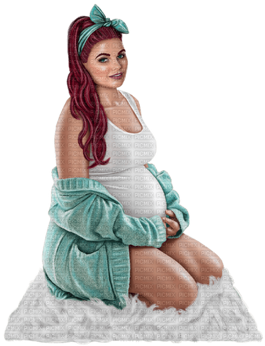 Pregnant woman. Turquoise. Leila - PNG gratuit