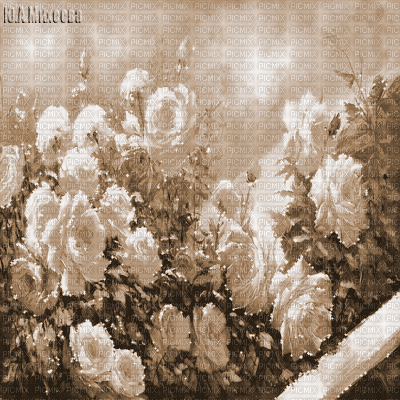 Y.A.M._Vintage landscape background flowers sepia - 無料のアニメーション GIF