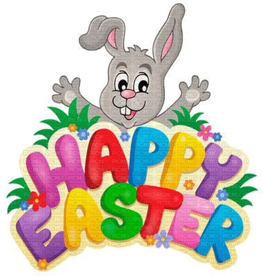 Kaz_Creations Easter Deco Text Logo Happy Easter Bunny - бесплатно png