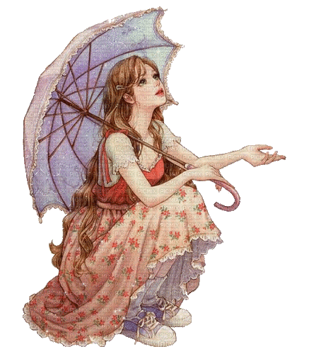 anime girl rain umbrella pluie, fille - GIF เคลื่อนไหวฟรี