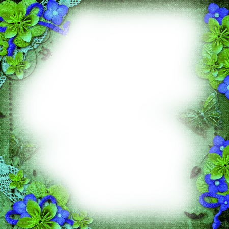 Frame.Flowers.Green.Blue - By KittyKatLuv65 - ücretsiz png