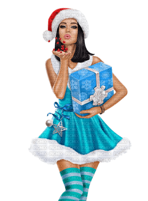 Lady-Christmas In blue - besplatni png