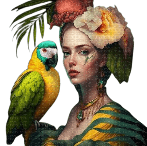frau, woman, femme, tropical, papagei, bird - Free PNG